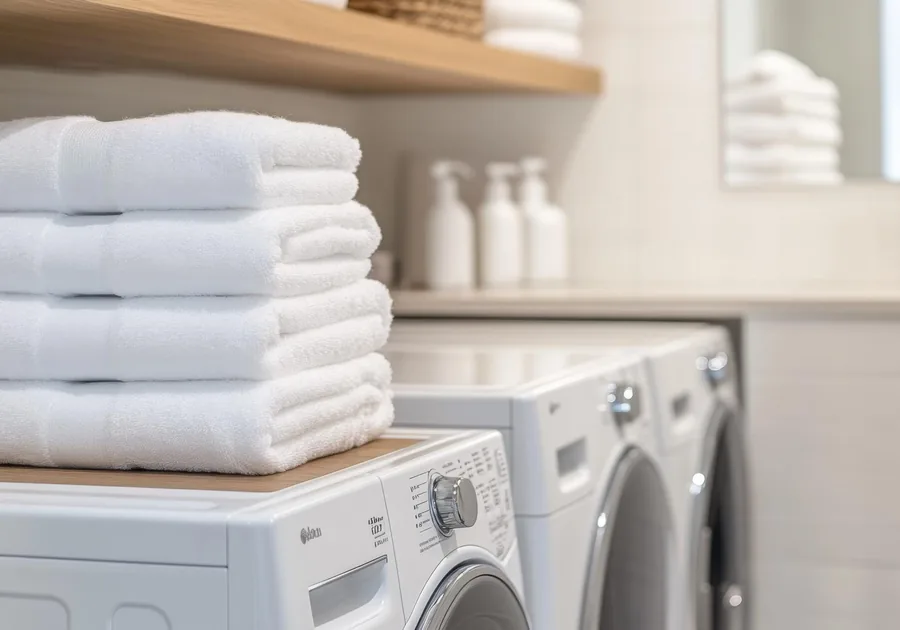 Clothes dryer beside a washer in a tidy laundry room