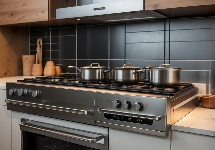Professional stainless steel range in a modern kitchen